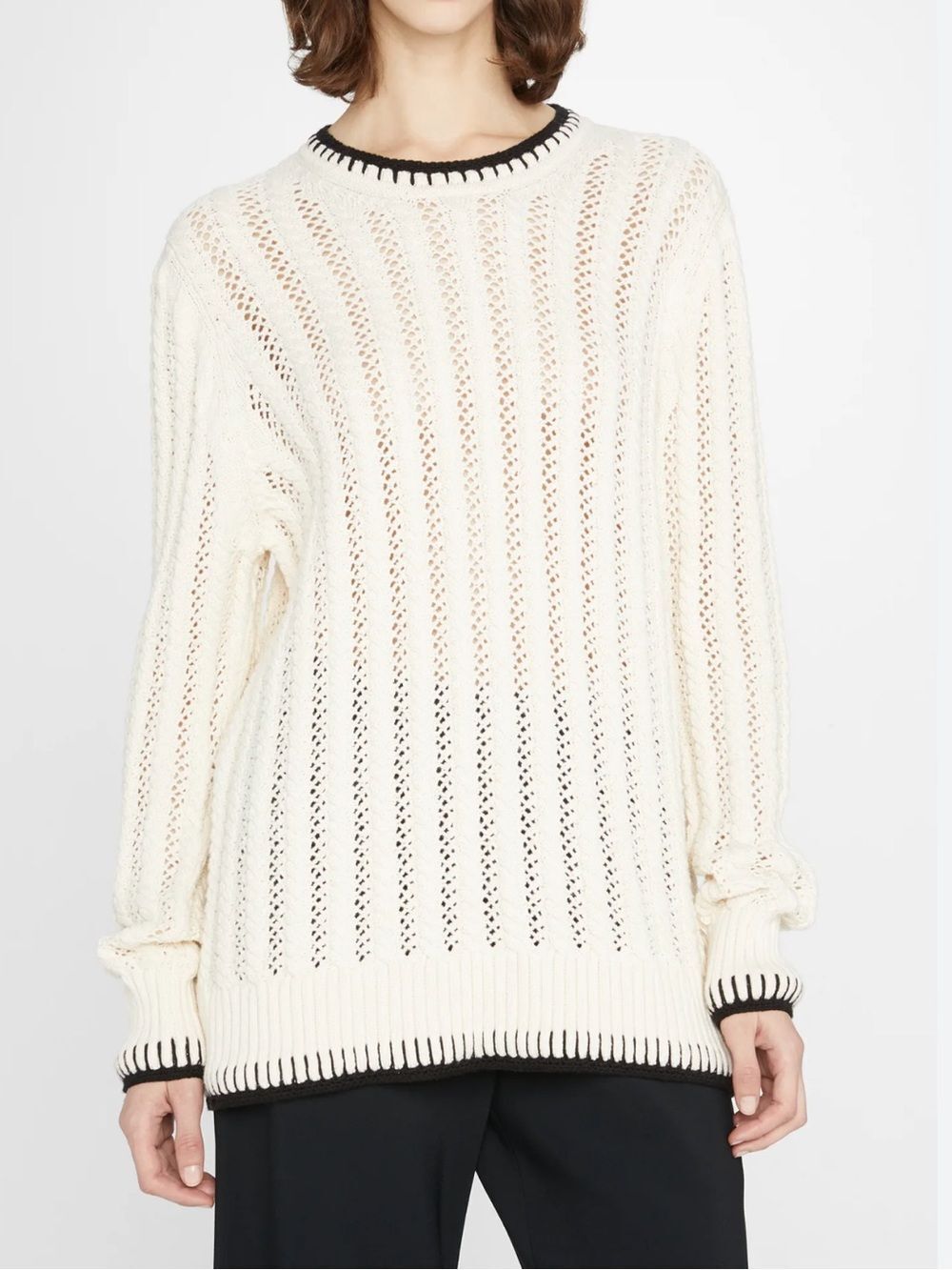 JASON WU WOMENS CREAM CROCHET CREWNECK SWEATER XS